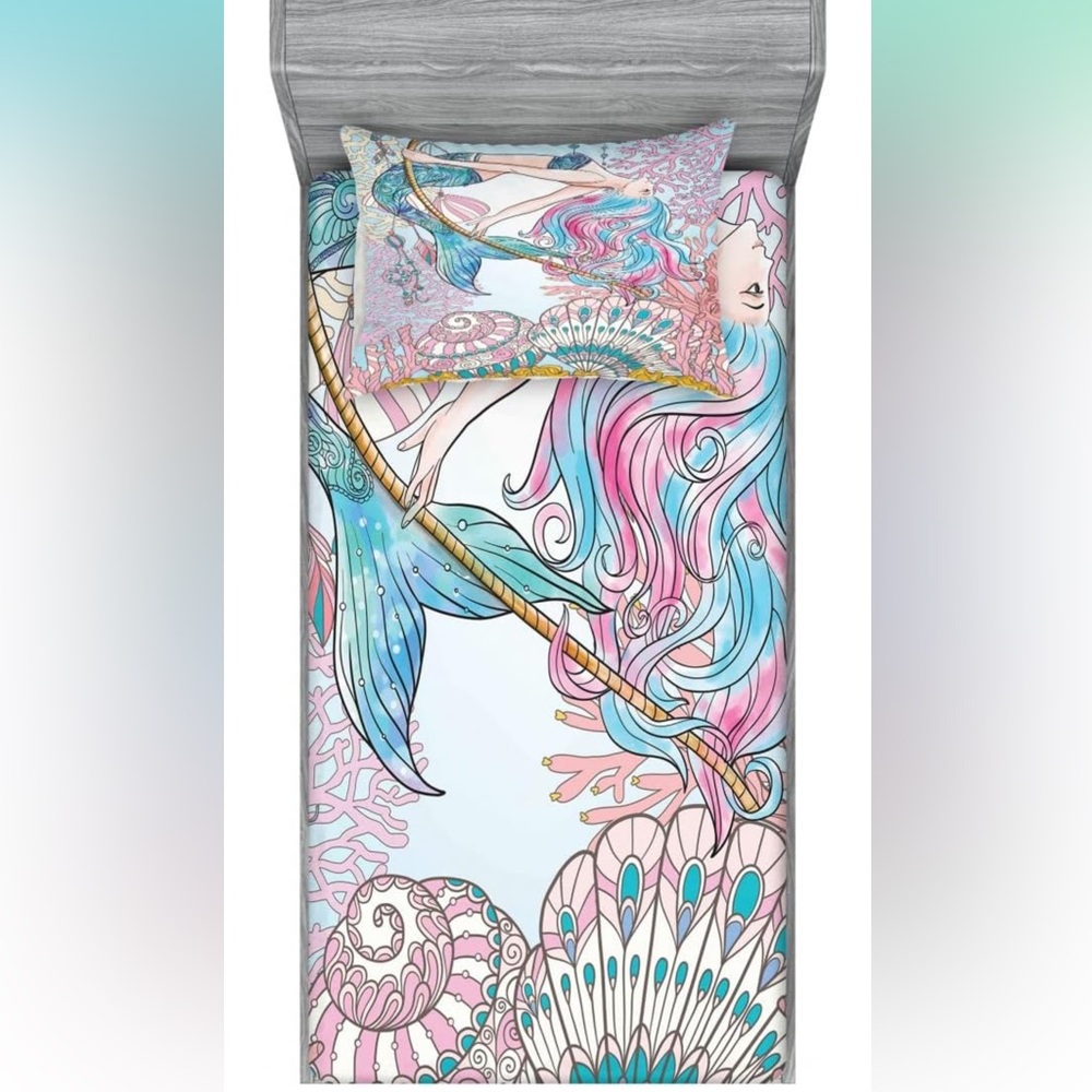 Mermaid Twin Sheet Set Ambesonne Set Of 2 Fitted & Pillow Case Seashells Pink